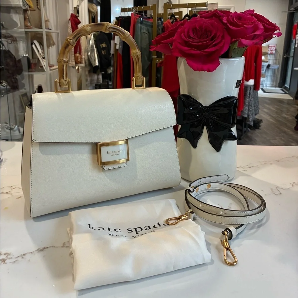 Kate Spade Katy Textured Leather Bamboo Medium Top Handle Bag in Halo